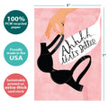 Load image into Gallery viewer, The cover of Tree-Free’s Letting Loose card with lines demonstrating its 5x7 dimensions, along with the following text: “100% PCW recycled paper, proudly made in the USA, sustainably printed on extra-thick card stock”
