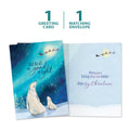 Load image into Gallery viewer, The cover and inside of Tree-Free’s Polar Bear Wonder card, along with the following text: “1 greeting card, 1 matching envelope”
