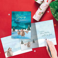 Load image into Gallery viewer, The inside of Tree-Free’s Happy Hedgehogs card, with the cover and envelope in the background.
