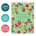 Load image into Gallery viewer, The cover of Tree-Free’s Fiestas Pattern card with lines demonstrating its 5x7 dimensions, along with the following text: “100% PCW recycled paper, proudly made in the USA, sustainably printed on extra-thick card stock”
