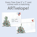 Load image into Gallery viewer, The inside of Tree-Free’s Cardinal Peace card, with the cover and envelope in the background.
