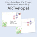 Load image into Gallery viewer, The envelope for Tree-Free’s Lantern Joy card, along with the following text: “Every Tree-Free 5x7 card comes with a matching ARTvelope!”
