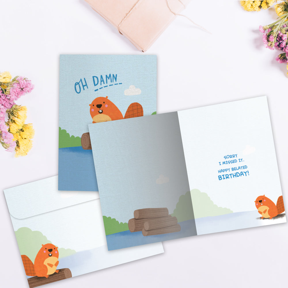 The inside of Tree-Free’s Beaver Dam card, with the cover and envelope in the background.
