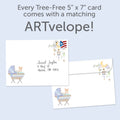 Load image into Gallery viewer, The envelope for Tree-Free’s Hello Little One card, along with the following text: “Every Tree-Free 5x7 card comes with a matching ARTvelope!”
