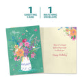 Load image into Gallery viewer, The cover and inside of Tree-Free’s Mom Bouquet Birthday card, along with the following text: “1 greeting card, 1 matching envelope”
