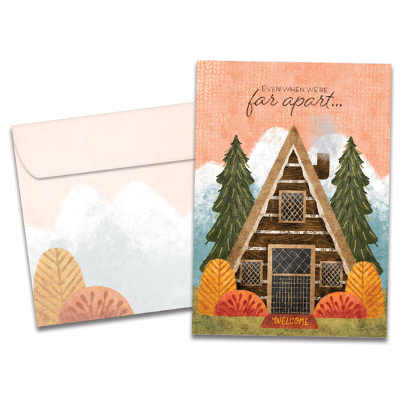 The cover of Tree-Free's Welcome Thanksgiving card, along with its matching envelope.