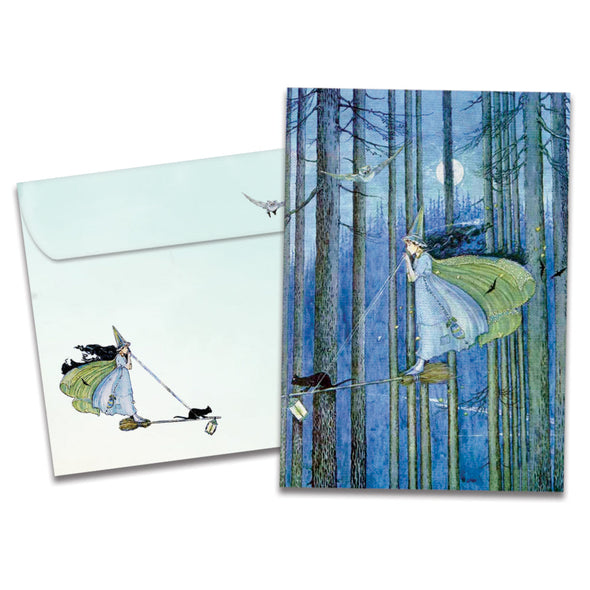 The cover of Tree-Free's Best Witches card, along with its matching envelope.