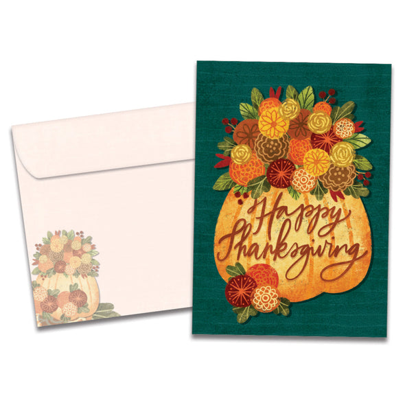 The cover of Tree-Free's Overflowing Gratitude card, along with its matching envelope.