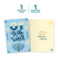 Load image into Gallery viewer, The cover and inside of Tree-Free’s Oy to the World card, along with the following text: “1 greeting card, 1 matching envelope”
