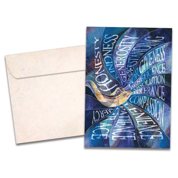 The cover of Tree-Free's Generous and Kind card, along with its matching envelope.