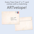 Load image into Gallery viewer, The envelope for Tree-Free’s Generous and Kind card, along with the following text: “Every Tree-Free 5x7 card comes with a matching ARTvelope!”
