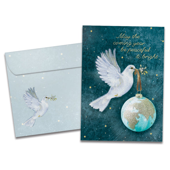 The cover of Tree-Free's Peace and Hope New Year card, along with its matching envelope.