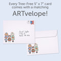Load image into Gallery viewer, The envelope for Tree-Free’s Cat Carolers card, along with the following text: “Every Tree-Free 5x7 card comes with a matching ARTvelope!”
