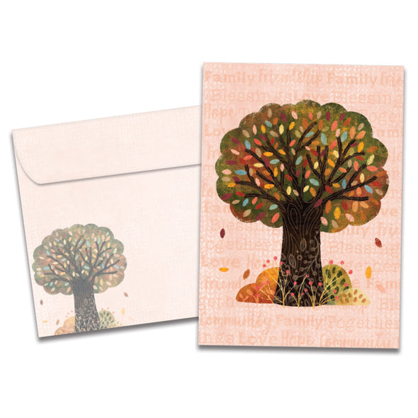 The cover of Tree-Free's Abundant Thanksgiving card, along with its matching envelope.