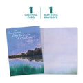 Load image into Gallery viewer, The cover and inside of Tree-Free’s Sunset Dawn card, along with the following text: “1 greeting card, 1 matching envelope”
