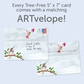 Load image into Gallery viewer, The envelope for Tree-Free’s Hummingbird Journey card, along with the following text: “Every Tree-Free 5x7 card comes with a matching ARTvelope!”
