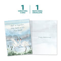 Load image into Gallery viewer, The cover and inside of Tree-Free’s Dancing Cranes card, along with the following text: “1 greeting card, 1 matching envelope”
