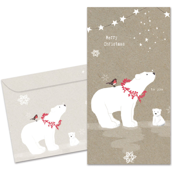 The cover of Tree-Free's Sweet Polar Christmas card, along with its matching envelope.