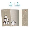 Load image into Gallery viewer, The cover and inside of Tree-Free’s Penguin Pile card, along with the following text: “1 greeting card, 1 matching envelope”
