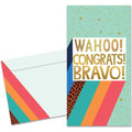 Load image into Gallery viewer, The cover of Tree-Free&#39;s Bravo Congrats card, along with its matching envelope.

