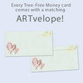 Load image into Gallery viewer, The envelope for Tree-Free’s Two Hearts card, along with the following text: “Every Tree-Free 5x7 card comes with a matching ARTvelope!”
