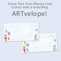 Load image into Gallery viewer, The envelope for Tree-Free’s Balloon Animals card, along with the following text: “Every Tree-Free 5x7 card comes with a matching ARTvelope!”
