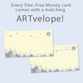 Load image into Gallery viewer, The envelope for Tree-Free’s Blue Floral Star card, along with the following text: “Every Tree-Free 5x7 card comes with a matching ARTvelope!”
