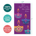 Load image into Gallery viewer, The cover of Tree-Free’s Light and Love card with lines demonstrating its 5x7 dimensions, along with the following text: “100% PCW recycled paper, proudly made in the USA, sustainably printed on extra-thick card stock”
