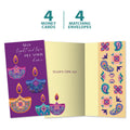 Load image into Gallery viewer, The cover and inside of Tree-Free’s Light and Love card, along with the following text: “4 greeting cards, 4 matching envelopes”
