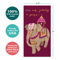 Load image into Gallery viewer, The cover of Tree-Free’s From Our Family card with lines demonstrating its 5x7 dimensions, along with the following text: “100% PCW recycled paper, proudly made in the USA, sustainably printed on extra-thick card stock”
