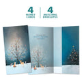 Load image into Gallery viewer, The cover and inside of Tree-Free’s Bird Tree card, along with the following text: “4 greeting cards, 4 matching envelopes”
