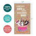 Load image into Gallery viewer, The cover of Tree-Free’s Excited Cats card with lines demonstrating its 5x7 dimensions, along with the following text: “100% PCW recycled paper, proudly made in the USA, sustainably printed on extra-thick card stock”
