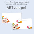 Load image into Gallery viewer, The envelope for Tree-Free’s Bird Hope card, along with the following text: “Every Tree-Free 5x7 card comes with a matching ARTvelope!”
