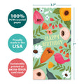 Load image into Gallery viewer, The cover of Tree-Free’s Bird Hope card with lines demonstrating its 5x7 dimensions, along with the following text: “100% PCW recycled paper, proudly made in the USA, sustainably printed on extra-thick card stock”
