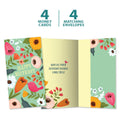 Load image into Gallery viewer, The cover and inside of Tree-Free’s Bird Hope card, along with the following text: “4 greeting cards, 4 matching envelopes”
