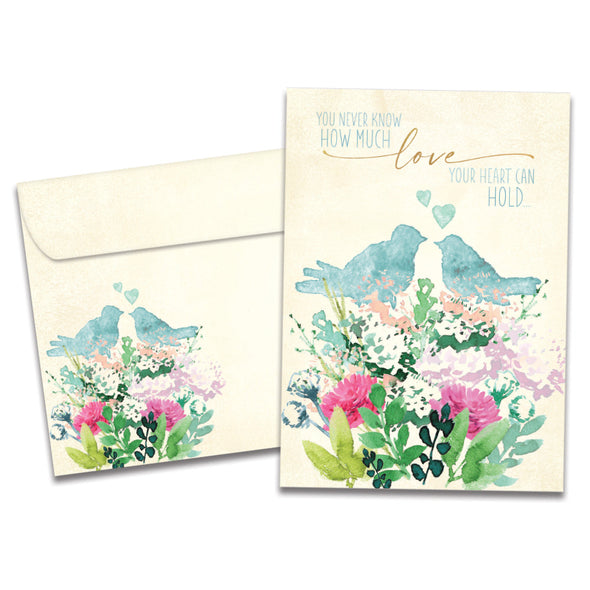 The cover of Tree-Free's Full Of Love card, along with its matching envelope.