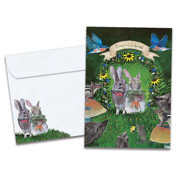 The cover of Tree-Free's Forest Friends card, along with its matching envelope.