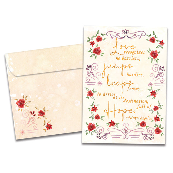 The cover of Tree-Free's Love and Hope card, along with its matching envelope.