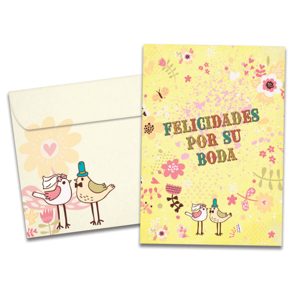 The cover of Tree-Free's Felicidades Birds card, along with its matching envelope.