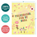 Load image into Gallery viewer, The cover of Tree-Free’s Felicidades Birds card with lines demonstrating its 5x7 dimensions, along with the following text: “100% PCW recycled paper, proudly made in the USA, sustainably printed on extra-thick card stock”
