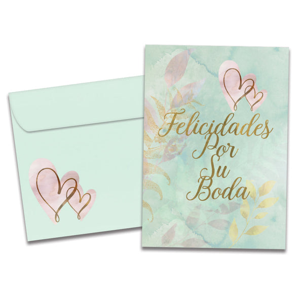 The cover of Tree-Free's Felicidades Hearts card, along with its matching envelope.