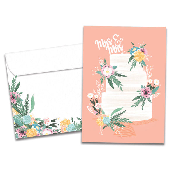 The cover of Tree-Free's Mrs. and Mrs. card, along with its matching envelope.