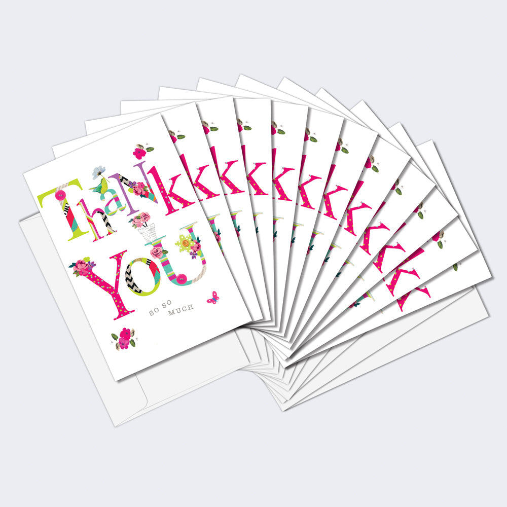 Flowery Thanks Thank You Cards 12 Pack