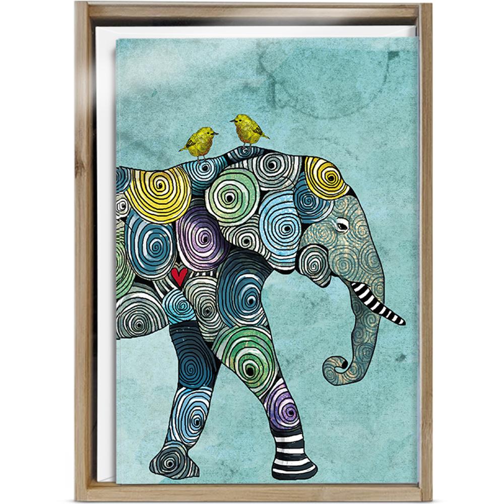 Elephant And Yellowbirds All Occasion 4x6 Bamboo Box Notecard Sets