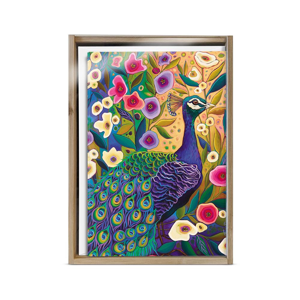 Peacock with Florals All Occasion 4x6 Bamboo Box Notecard Sets