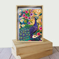 Load image into Gallery viewer, Peacock with Florals All Occasion 4x6 Bamboo Box Notecard Sets

