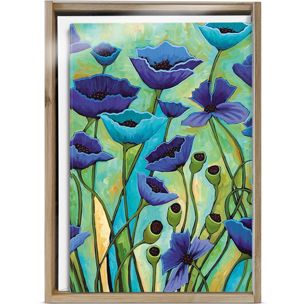 Blue Painted Flowers All Occasion 4x6 Bamboo Box Notecard Sets