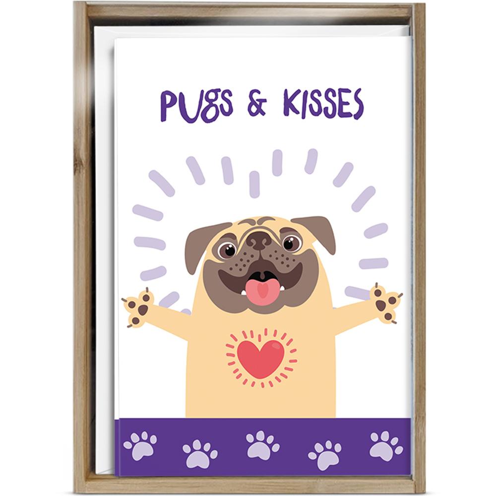 Pugs and Kisses All Occasion 4x6 Bamboo Box Notecard Sets