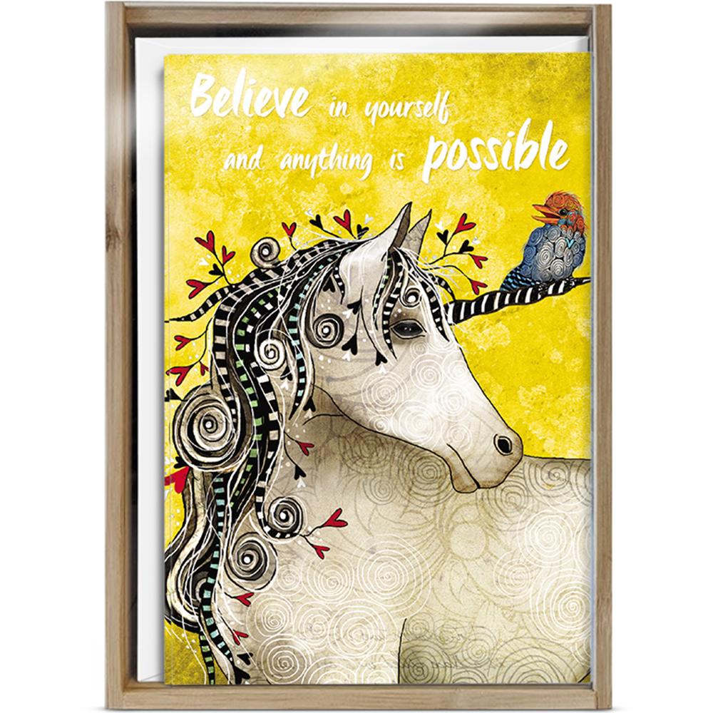 Believe In Yourself Unicorn All Occasion 4x6 Bamboo Box Notecard Sets