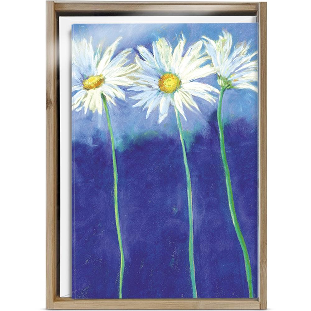 Daisies On Blue All Occasion 4x6 Bamboo Box Notecard Sets